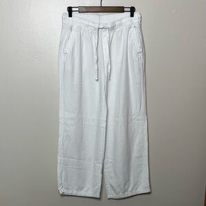 Old Navy White Wide Leg Linen Blend Pants Womens Size M Drawstring